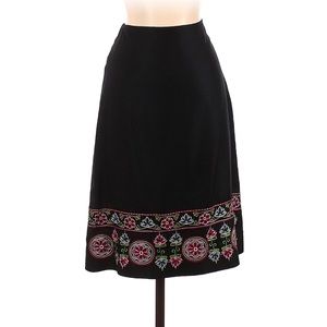 Black Ann Taylor Silk Skirt With Embroidered details